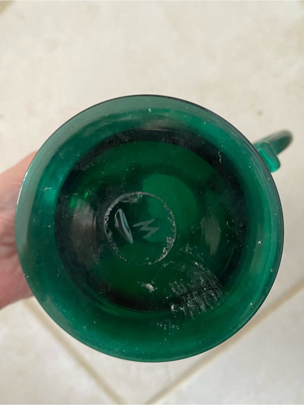Vintage Hand Blown Green Glass Cream Pitcher - Picture 2 of 6